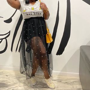 Pearled tulle skirt